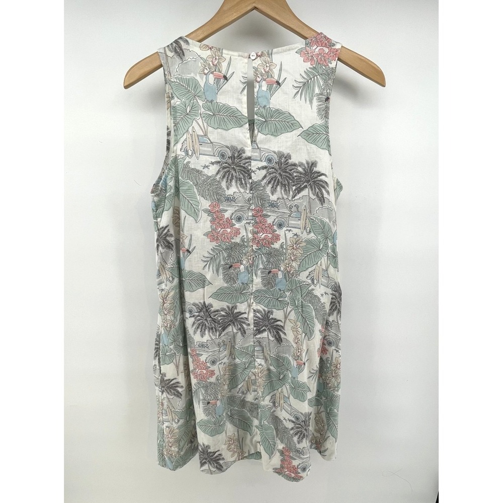C&C California Dress Size S Linen Tropical Print Sleeveless Shift Pockets Beach - Picture 2 of 7